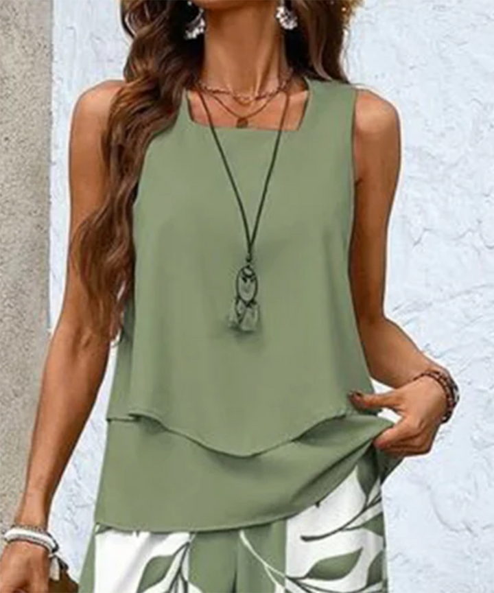 Guillermina - Conjunto Dos Piezas Verde Oliva Ramas