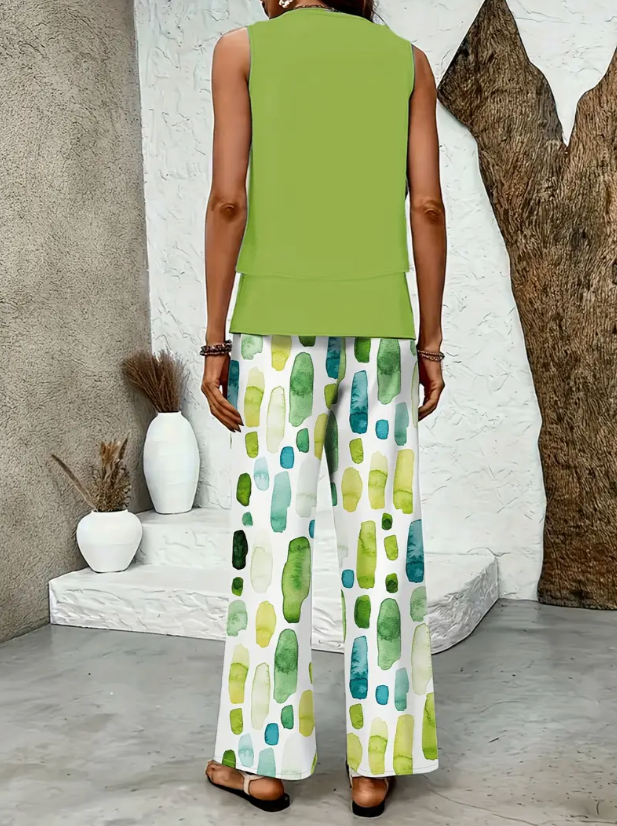 Araceli - Conjunto Dos Piezas Pinceladas Verde Lima