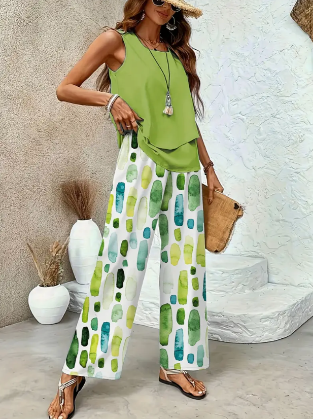 Araceli - Conjunto Dos Piezas Pinceladas Verde Lima