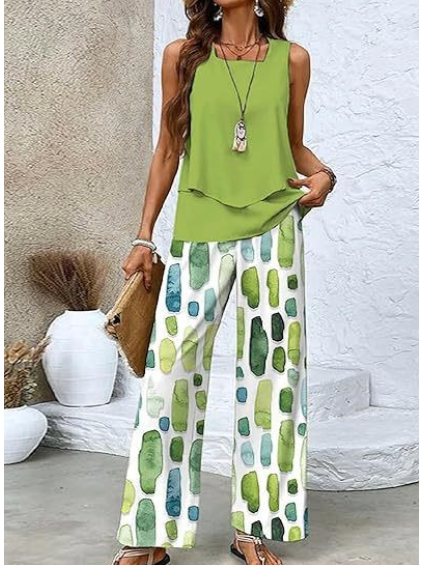 Araceli - Conjunto Dos Piezas Pinceladas Verde Lima