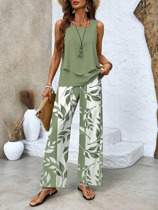 Guillermina - Conjunto Dos Piezas Verde Oliva Ramas