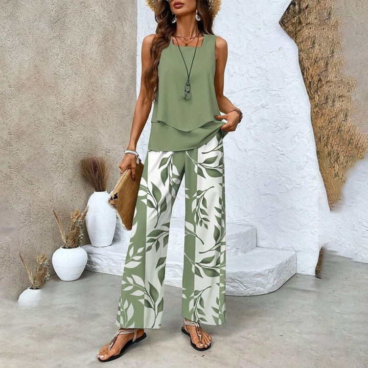 Guillermina - Conjunto Dos Piezas Verde Oliva Ramas
